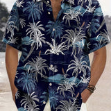 2025 kkboxly  Men's Hawaiian Shirt - Fully Printed Coconut Tree Pattern, Plus Size, Short Sleeve, Button Down Dress Shirt