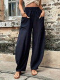 2025 kkboxly  Boho Solid Elastic Waist Harem Pants, Casual Long Length Baggy Pants With Pockets For Spring & Summer, Women's Clothing