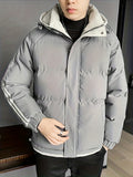 kkboxly Classic Design Warm Hooded Jacket, Men's Casual Solid Color Zip Up Cotton Padded Jacket For Fall Winter Outdoor