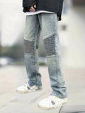 kkboxly  Chic Straight Leg Biker Jeans, Men's Casual Street Style Denim Pants For All Seasons