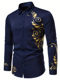 kkboxly  Men's Long-sleeved Shirt With Gold Printing