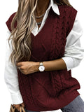 kkboxly  Cable V-Neck Sweater Vests, Casual Loose Sleeveless Fall Winter Knit Sweater Vest, Women's Clothing
