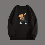 kkboxly  Dope Teddy Bear Print Sweatshirt, Men's Casual Graphic Design Slightly Stretch Crew Neck Pullover Sweatshirt For Spring Fall