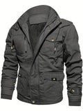 kkboxly  Men's Winter Cargo Jackets Casual Thicken Multi-Pocket Outwear Fleece Lined Military Warm Coat Removable Hood