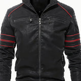 kkboxly  Men's PU Leather Jacket, Casual Stand Collar Biker Jacket With Zipper Pockets