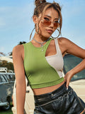 kkboxly  Colorblock Tank Crop Top, Hollow Out Slim Fit Sleeveless Top, Women's Lingerie & Underwear