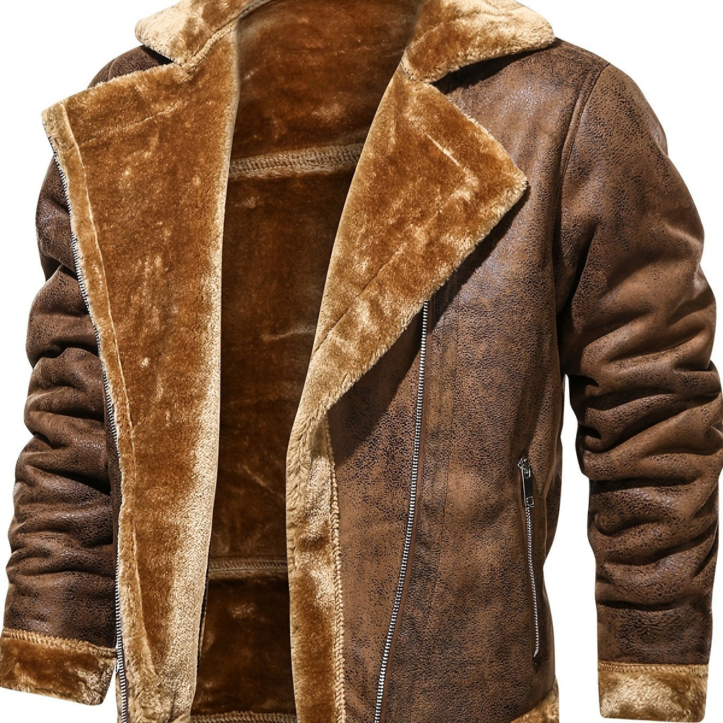 kkboxly Men's Fur And Fur Slim Suede Jacket