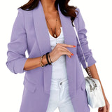 kkboxly  V-neck Pocket Blazer Coat, Casual Long Sleeve Fashion Loose Blazer Outerwear, Women's Clothing