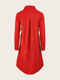 kkboxly  Casual Solid Pocket Dress, Long Sleeves V-neck Simple Mid-length Fashion Commuter Dresses, Women's Clothing