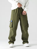 Men's Stylish Vintage Style Loose Solid Cargo Pants With Pockets,  Causal Breathable Straight Leg Drawstring Men's Bottom Clothing For City Walk Street Hanging Outdoor Activities