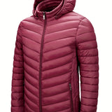kkboxly  Men's Lightweight Warm Hooded Jacket, Casual Stand Collar Zipper Pockets Padded Coat