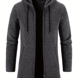 kkboxly  Warm Fleece Hooded Knitting Cardigan, Men's Casual Stretch Zip Up Overcoat For Fall Winter