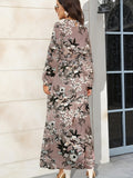 kkboxly  Floral Print Tie Waist Long Sleeve Dress, Crew Neck Casual Dress For Summer & Spring, Women's Clothing