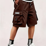 kkboxly  Men's Trendy Plain Color Cargo Shorts, Oversized Shorts With Pocket Plus Size