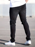 kkboxly  Light Wash Cotton Slim Fit Jeans, Men's Casual Street Style Mid Stretch Denim Pants For Spring Summer