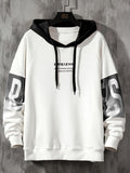 kkboxly Plus Size Men's Contrast Color Letters Print Hoodies Oversized Hooded Sweatshirt Casual Fashion Tops For Spring/autumn, Men's Clothing