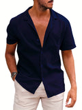 kkboxly  Men's Casual Fashion Solid Linen Shirt, Short Sleeve Shirt For Big & Tall Males, Plus Size