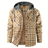 Men's Warm Fleece Hooded Plaid Retro Coat For Fall Winter