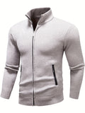 kkboxly  Warm Fleece Striped Cardigan Jacket, Men's Casual Stand Collar Jacket Coat For Winter