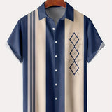 kkboxly  Men's Vintage Hawaiian Shirt with Geometric Graphic Print and Comfy Button Up Design - Perfect for Casual Wear and Plus Size Men's Clothing