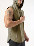 kkboxly  Men's Sleeveless Drawstring Hooded Vest With Reflective Patterns  Activewear Tank Top For Gym Workout