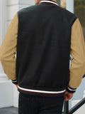 kkboxly  Classic Design Varsity Jacket, Men's Casual Color Block Button Up Jacket For Spring Fall School Baseball