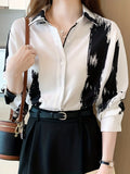 kkboxlyBrush Print Button Front Shirt, Casual Turn Down Collar Long Sleeve Shirt, Women's Clothing