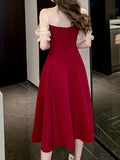 kkboxly  Contrast Mesh Ruffle Dress, Elegant Puff Sleeve Evening Party Dress, Women's Clothing