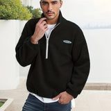 kkboxly  Polar Fleece Trendy Sweatshirt, Men's Casual Solid V Neck Pullover Sweatshirt For Men Fall Winter