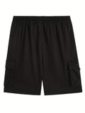 kkboxly  Plus Size Men's Relaxed Fit Cargo Shorts With Pockets, Oversized Casual Drawstring Shorts For Big And Tall Guys