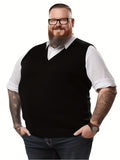Plus Size Men's Solid Knit Sweater, Fashion Casual Sleeveless V-neck Pullover Sweater For Spring/autumn, Men Clothing