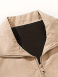 kkboxly  Men's Casual Loose Fit Jacket, Vintage Style Lapel Preppy Style Zip Up Jacket