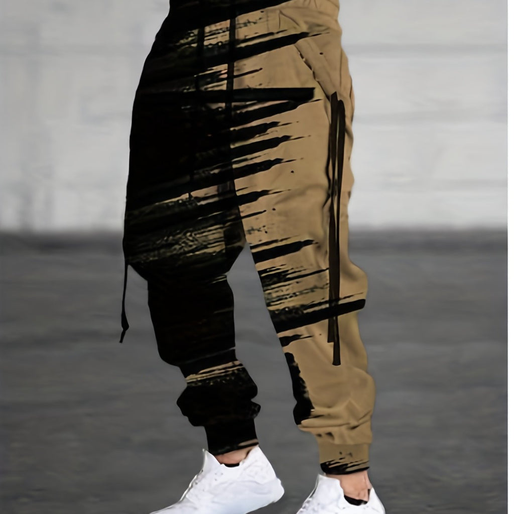 kkboxly  Ribbon Design, Men's Color Contrast Drawstring Trendy Comfy Jogger Pants