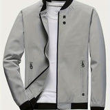 kkboxly  Classic Design Windbreaker Jacket, Men's Casual Stand Collar Zip Up Jacket Coat For Spring Fall Outdoor Hiking Camping Cycling