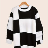 kkboxly  Color Block Chic Knit Sweater, Men's Casual Warm Slightly Stretch Round Neck Pullover Sweater For Fall Winter