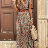 Kkboxly  Paisley Print V Neck Dress, Boho Casual Short Sleeve Dress For Spring & Summer, Women's Clothing