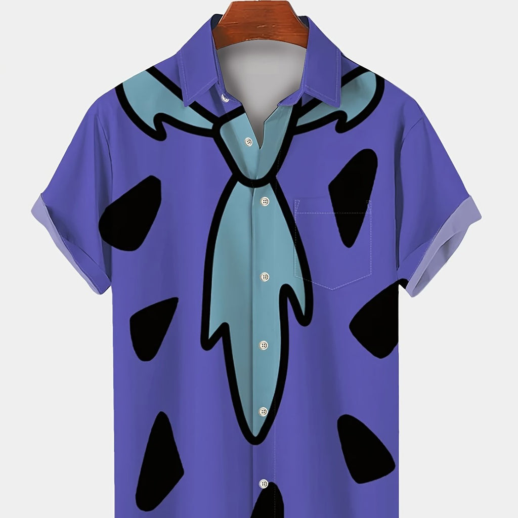 kkboxly  Stylish Men's Cartoon Tie Graphic Print Shirt for Coffee Time and Casual Activities - Oversized Top for Big and Tall Males and Plus Size