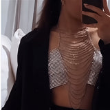 kkboxly  1pc Super Shiny Multi Layers Crop Top Bra Chest Chain Bling Bling Copper Body Chain Jewelry Glamorous Party Nightclub Wear
