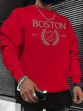 kkboxly  Men's Pullover Round Neck Long Sleeve Sweatshirt Letter "Boston" Pattern Casual Top For Autumn Winter Men's Clothing