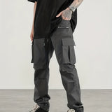 kkboxly  Men's Casual Cargo Pants, Regular Multi Pocket Waist Drawstring Work Pants For Outdoor Activities