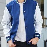 kkboxly  Classic Design Varsity Jacket, Men's Casual Color Block Button Up Jacket For Spring Fall School Baseball