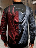 kkboxly  Devil Print Varsity Jacket, Men's Casual Street Style Bomber Jacket