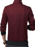 realaiot  Men's Stylish Solid Jacket With Pockets, Casual Breathable Stand Collar Zip Up Long Sleeve Top For City Walk Street Hanging Outdoor Activities