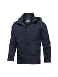 kkboxly  Men's Fall/Winter Casual Lightweight Waterproof Windbreaker Hooded Jacket With Zipped Pockets