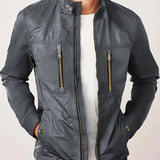 kkboxly  Chic Windbreaker Jacket, Men's Casual Stand Collar Cargo Jacket For Outdoor Activities