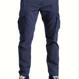 kkboxly  Men's Stylish Solid Cargo Jogger With Pockets, Causal Breathable Drawstring Men's Bottom Clothing For City Walk Street Hanging Outdoor Activities