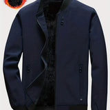 kkboxly  Solid Color Men's Stand Collar Jacket Casual Long Sleeve With Zipper Gym Sports Coat For Spring Fall