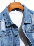 kkboxly  Men's Denim Jacket Washed Classic Casual Distressed Ripped Slim Fit Jacket Gifts