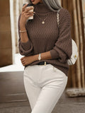 Solid Turtle Neck Drop Shoulder Sweater, Casual Long Sleeve Sweater For Fall & Winter, Women's Clothing
