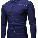 kkboxly Men's Casual Navy Blue Slim Shirt